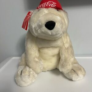 Coca-Cola Creamy White Polar Bear Plush with Red Logo Cap
